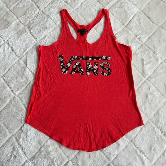 Vans | Red Racerback with Black Floral Daisy Logo | Size Extra Small - Picture 1 of 9